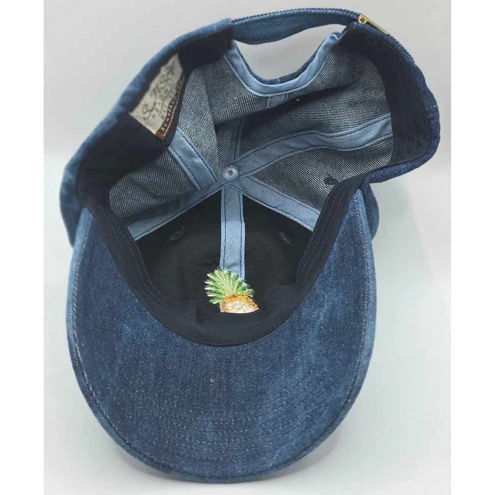 Sun N Sand Denim Pineapple Embroidered Adjustable Baseball Cap Strapback‎ Hat